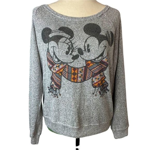Disney Sweaters - Disney Park Solid Gray Mickey & Mini along Sleeve Round Neck Pullover Sweater L